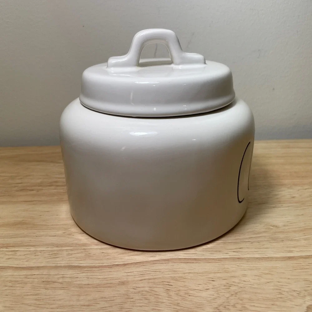 Rae‎ Dunn Artisan Collection CONTAIN Ceramic Canister White Jar with Lid Magenta
